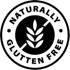 Crossed-out wheat badge reading gluten free
